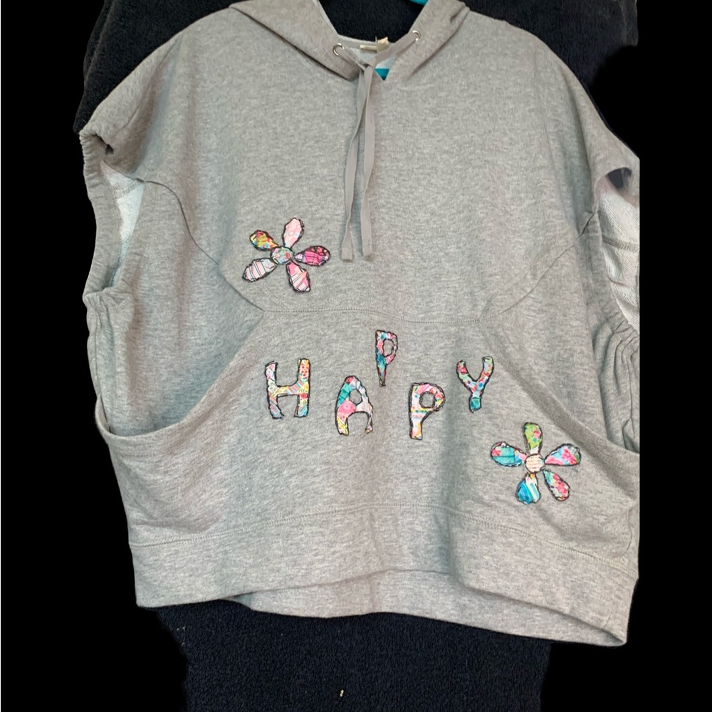 It Ain’t Beige upcycled Gray Hoodie with Floral Appliqué - Picture 8 of 16
